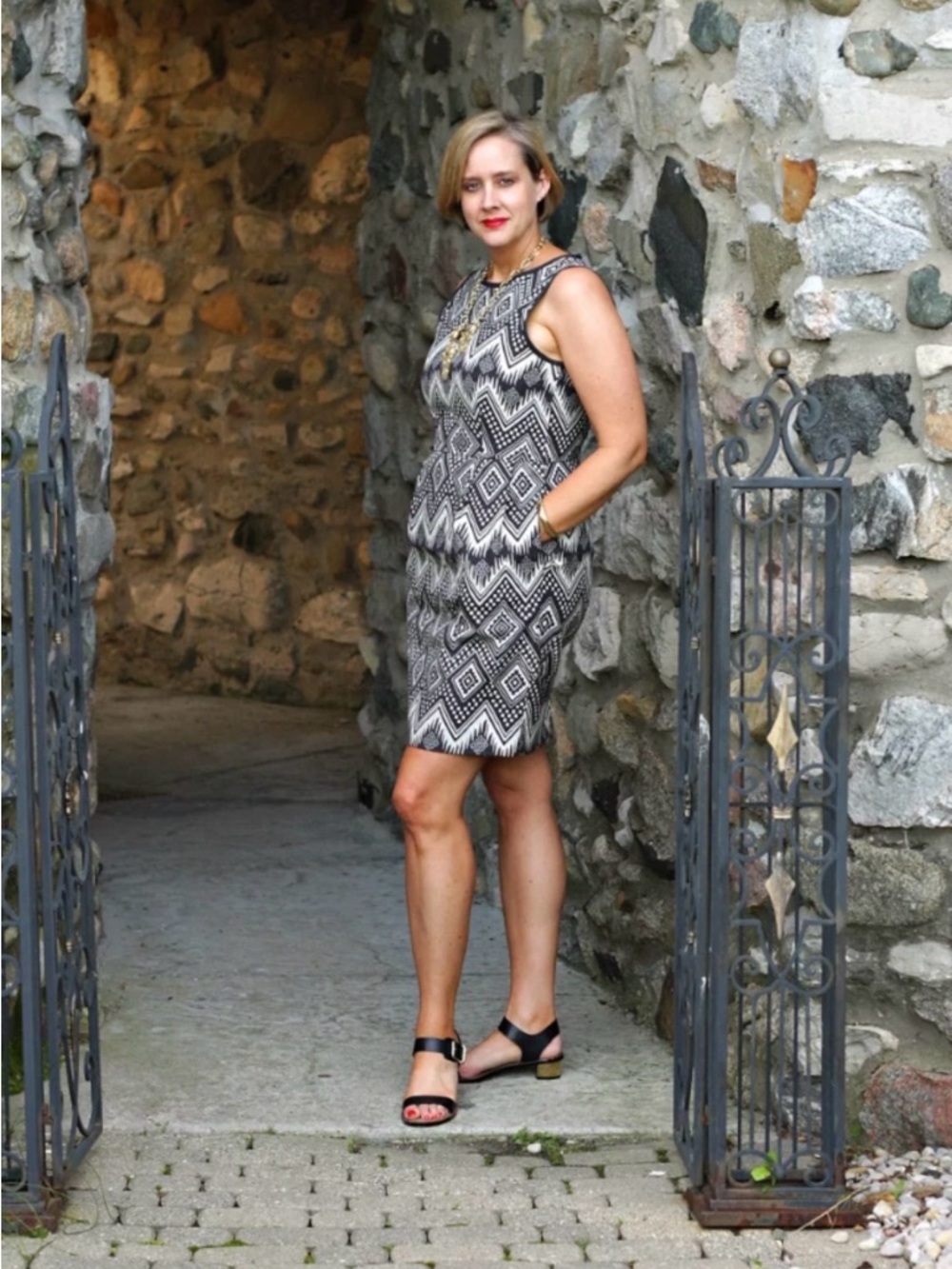 J. CREW Diamond Geometric Print Sheath Dress WOMENS 4 Sleeveless Midnight Blue